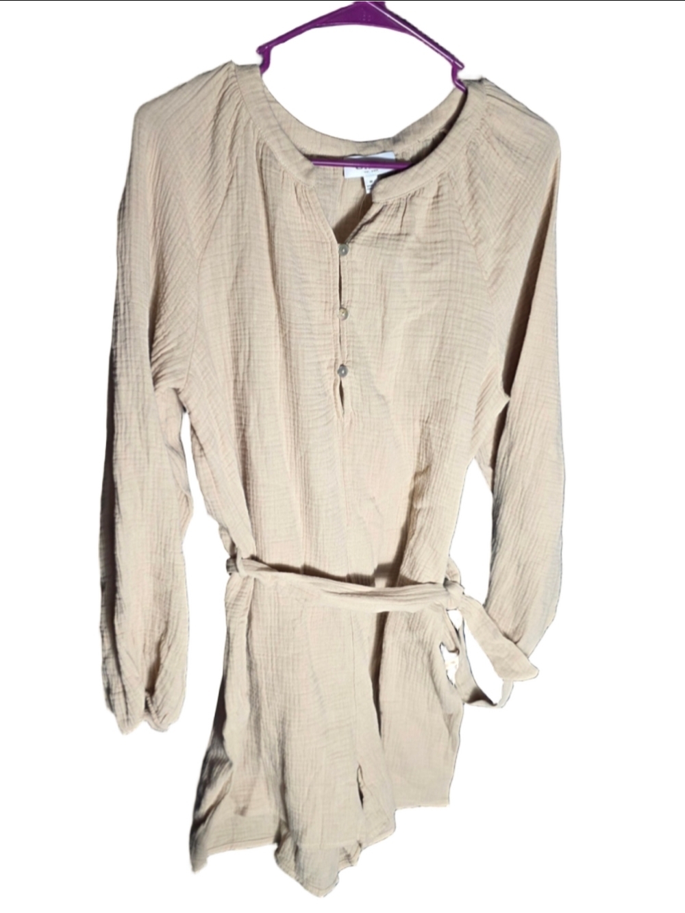 Women's GILLI Beige Long Sleeve Romper M eurosummer cottagecore boho basic